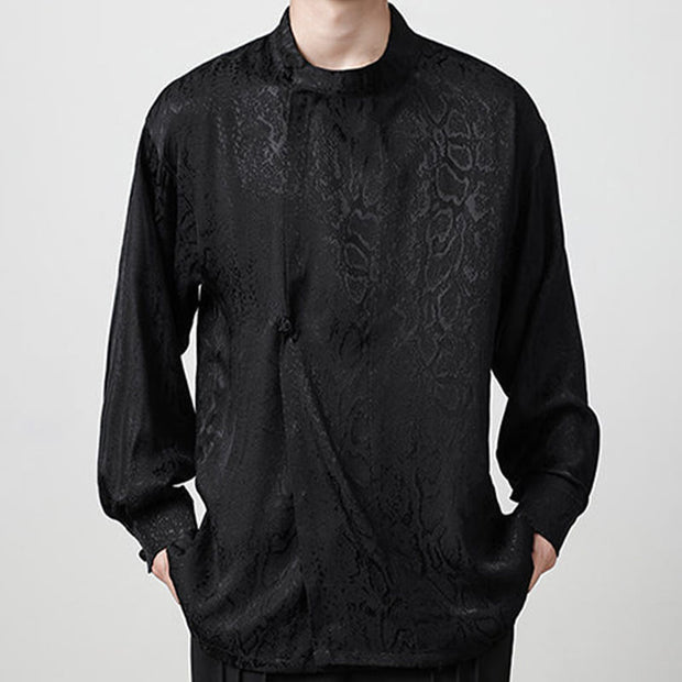 Buddha Stones Fall Jacquard Long Sleeve Frog-Button Shirt Men Clothing