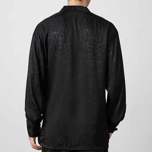 Buddha Stones Fall Jacquard Long Sleeve Frog-Button Shirt Men Clothing Men's Shirts BS 12