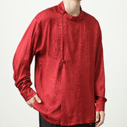 Buddha Stones Fall Jacquard Long Sleeve Frog-Button Shirt Men Clothing Men's Shirts BS 21