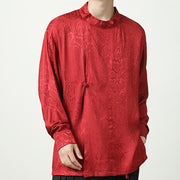 Buddha Stones Fall Jacquard Long Sleeve Frog-Button Shirt Men Clothing