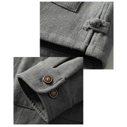 Buddha Stones Men's Button Ramie Linen Cotton Fleece Lined Jacket Shirt With Pockets Men's Jacket Shirt BS 11