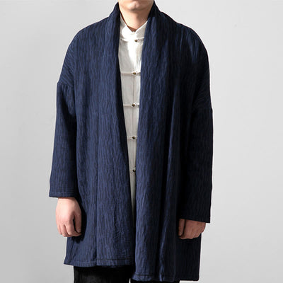 Buddha Stones Fall Simple Cotton Fleece Lined Men's Mid-length Coat Clothing Men's Coat BS SteelBlue US/UK/AU44，EU54 (4XL)