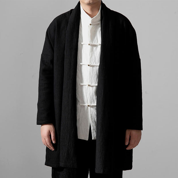 Buddha Stones Fall Simple Cotton Fleece Lined Men's Mid-length Coat Clothing (Extra 30% Off | USE CODE: FS30) - Black - US/UK/AU44，EU54 (4XL) - image 11