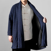 Buddha Stones Fall Simple Cotton Fleece Lined Men's Mid-length Coat Clothing Men's Coat BS 1