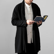 Buddha Stones Fall Simple Cotton Fleece Lined Men's Mid-length Coat Clothing (Extra 30% Off | USE CODE: FS30) - image 15