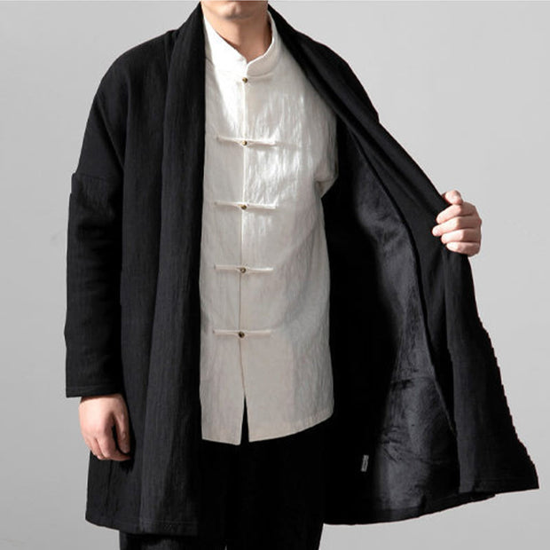 Buddha Stones Fall Simple Cotton Fleece Lined Men's Mid-length Coat Clothing (Extra 30% Off | USE CODE: FS30) - image 12