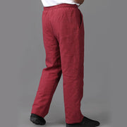 Buddha Stones Winter Men's Fleece Lined Drawstring Linen Pants With Pockets