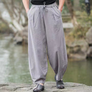 Buddha Stones Casual Simple Drawstring Men's Cotton Harem Pants With Pockets