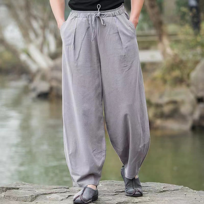 Buddha Stones Casual Simple Drawstring Men's Cotton Harem