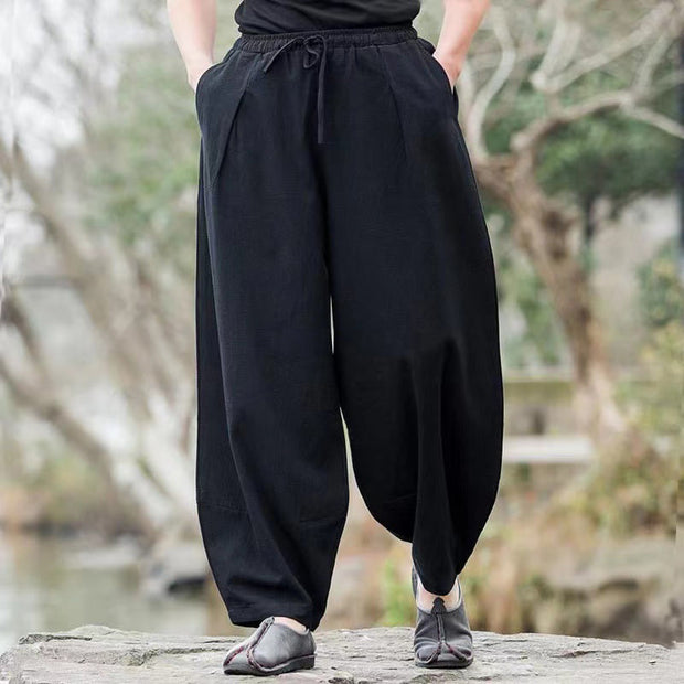 Buddha Stones Casual Simple Drawstring Men's Cotton Harem Pants With Pockets Men's Harem Pants BS 7