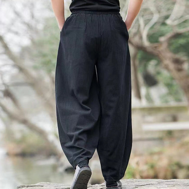 Buddha Stones Casual Simple Drawstring Men's Cotton Harem Pants With Pockets Men's Harem Pants BS 6