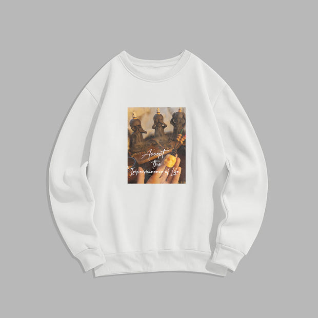 Buddha Stones Accept The Impermanence Of Life The Lord Of The Corpse Forest Skulls Fleece Lined Sweatshirt Sweatshirt BS White 2XL