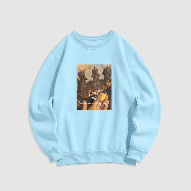 Buddha Stones Accept The Impermanence Of Life The Lord Of The Corpse Forest Skulls Fleece Lined Sweatshirt