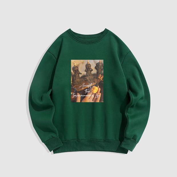 Buddha Stones Accept The Impermanence Of Life The Lord Of The Corpse Forest Skulls Fleece Lined Sweatshirt Sweatshirt BS ForestGreen 2XL