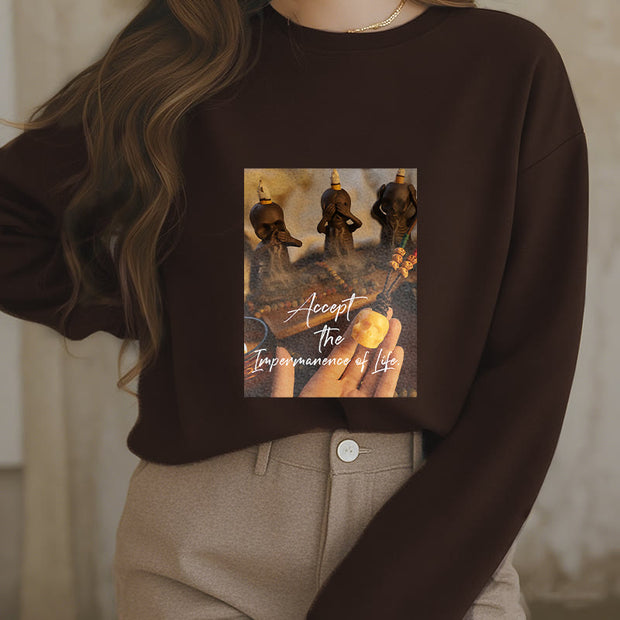 Buddha Stones Accept The Impermanence Of Life The Lord Of The Corpse Forest Skulls Fleece Lined Sweatshirt Sweatshirt BS 26