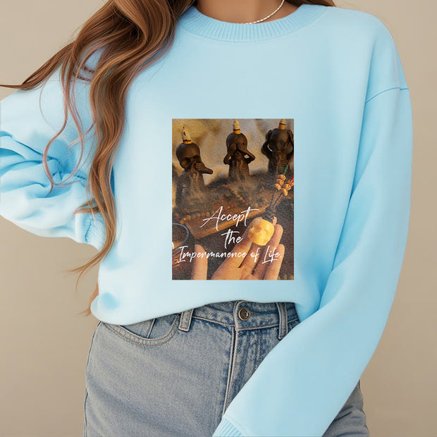 Buddha Stones Accept The Impermanence Of Life The Lord Of The Corpse Forest Skulls Fleece Lined Sweatshirt Sweatshirt BS 29