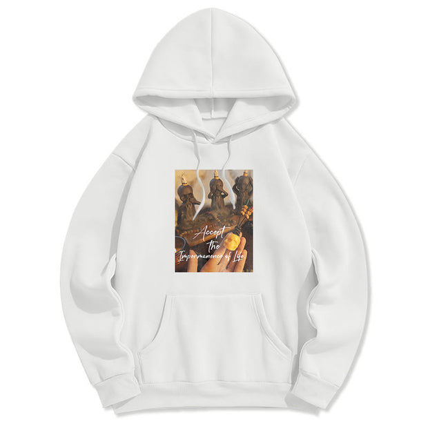 Buddha Stones Accept the Impermanence of Life The Lord Of The Corpse Forest Skulls Fleece Lined Hoodie Hoodie BS White 2XL