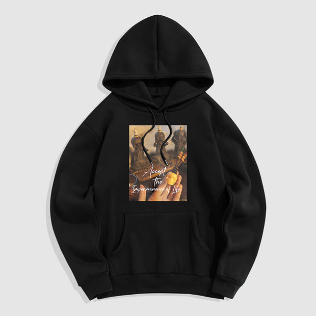 Buddha Stones Accept the Impermanence of Life The Lord Of The Corpse Forest Skulls Fleece Lined Hoodie Hoodie BS Black 2XL