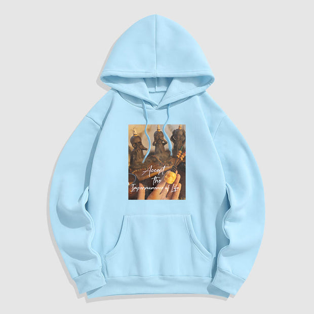 Buddha Stones Accept the Impermanence of Life The Lord Of The Corpse Forest Skulls Fleece Lined Hoodie