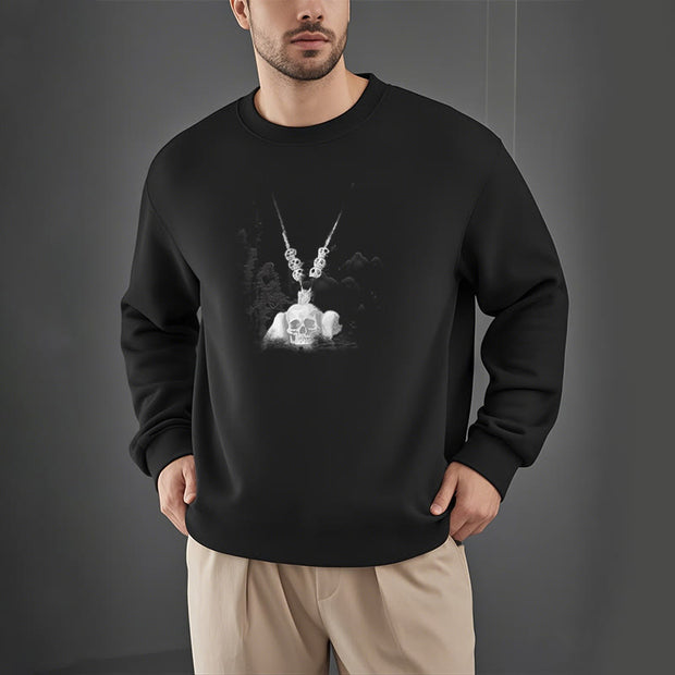 Buddha Stones Tibetan The Lord Of The Corpse Forest Skulls Pendant Clouds Design Fleece Lined Sweatshirt Sweatshirt BS 1