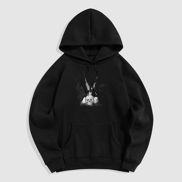 Buddha Stones Tibetan The Lord Of The Corpse Forest Skulls Pendant Clouds Design Fleece Lined Hoodie Hoodie BS Black 2XL