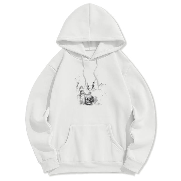 Buddha Stones Tibetan The Lord Of The Corpse Forest Skulls Pendant Clouds Design Fleece Lined Hoodie Hoodie BS White 2XL