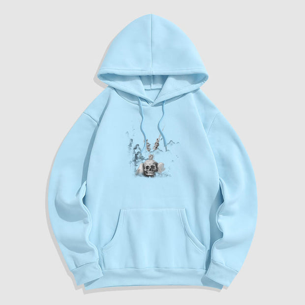 Buddha Stones Tibetan The Lord Of The Corpse Forest Skulls Pendant Clouds Design Fleece Lined Hoodie Hoodie BS LightCyan 2XL