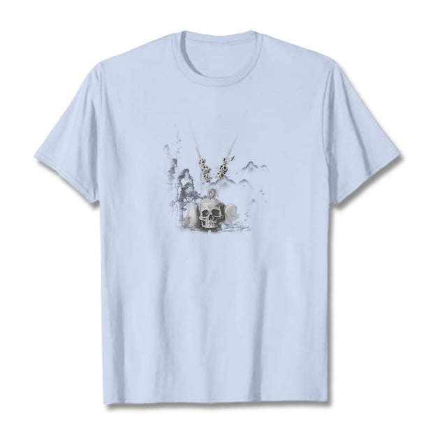 Buddha Stones Tibetan The Lord Of The Corpse Forest Skulls Pendant Clouds Design Tee T-shirt T-Shirts BS Light Cyan 2XL