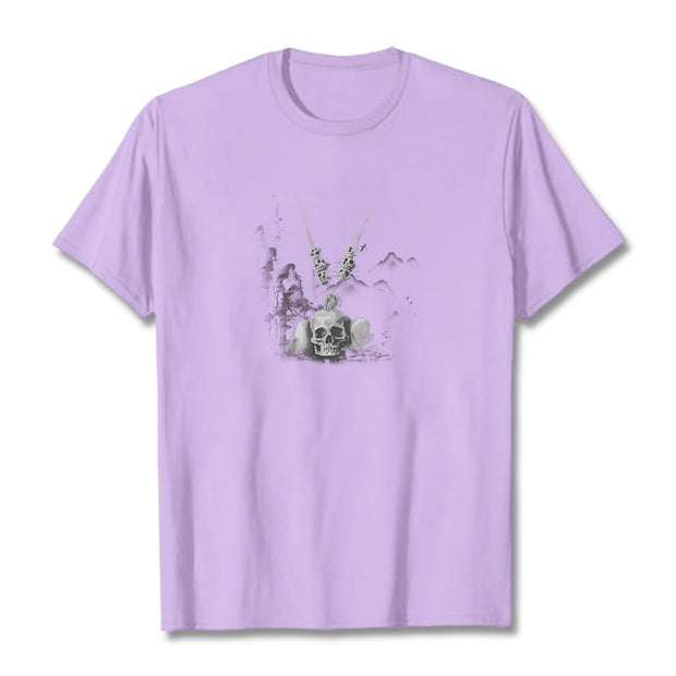 Buddha Stones Tibetan The Lord Of The Corpse Forest Skulls Pendant Clouds Design Tee T-shirt T-Shirts BS Plum 2XL