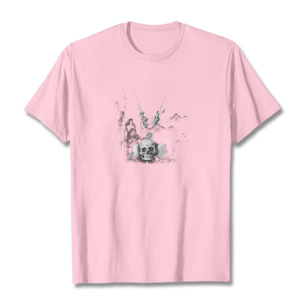 Buddha Stones Tibetan The Lord Of The Corpse Forest Skulls Pendant Clouds Design Tee T-shirt T-Shirts BS Light Pink 2XL