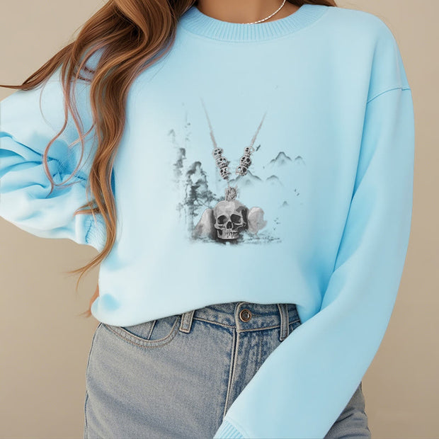 Buddha Stones Tibetan The Lord Of The Corpse Forest Skulls Pendant Clouds Design Fleece Lined Sweatshirt