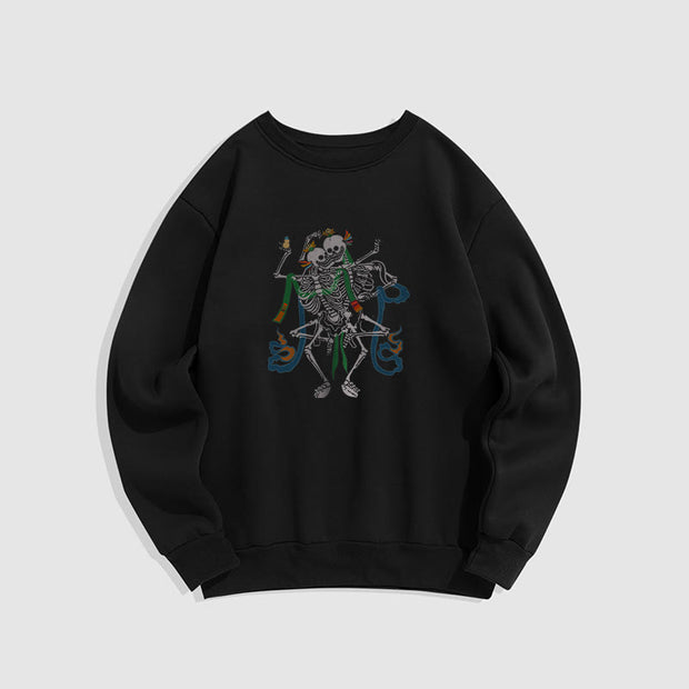 Buddha Stones Tibetan The Lord Of The Corpse Forest Design Fleece Lined Sweatshirt Sweatshirt BS Black 2XL