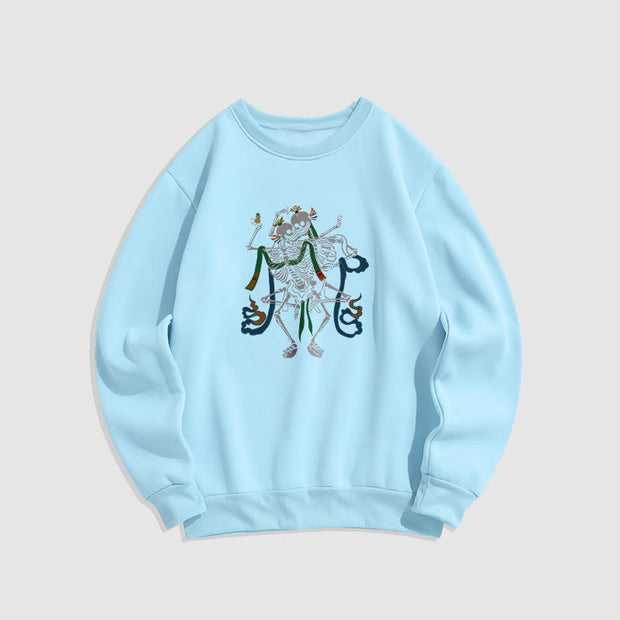 Buddha Stones Tibetan The Lord Of The Corpse Forest Design Fleece Lined Sweatshirt Sweatshirt BS LightCyan 2XL