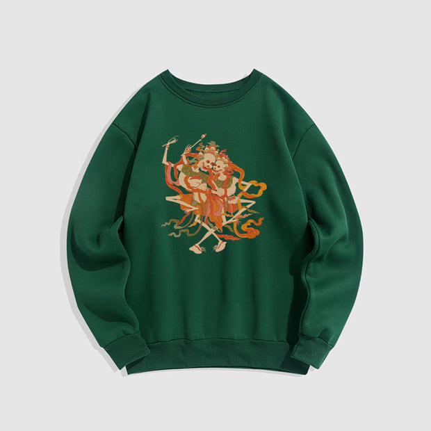 Buddha Stones Tibetan Colorful The Lord Of The Corpse Forest Pattern Fleece Lined Sweatshirt Sweatshirt BS ForestGreen 2XL