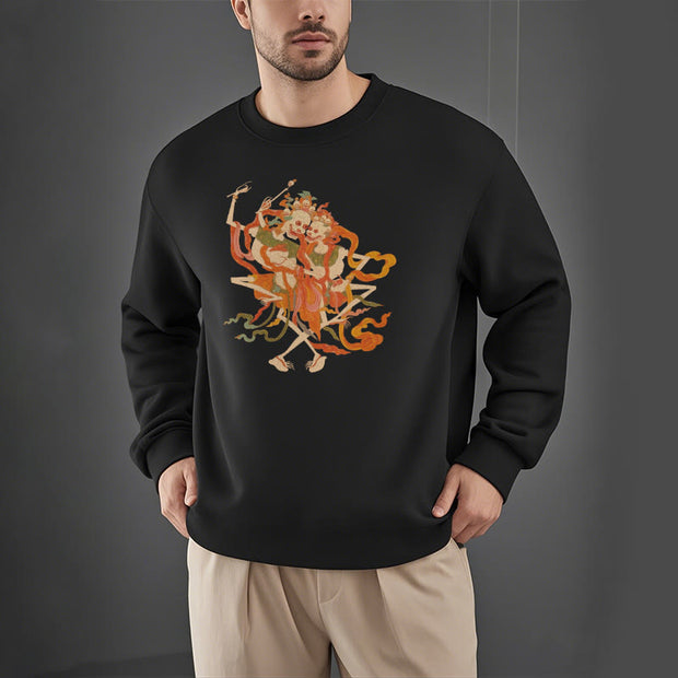 Buddha Stones Tibetan Colorful The Lord Of The Corpse Forest Pattern Fleece Lined Sweatshirt