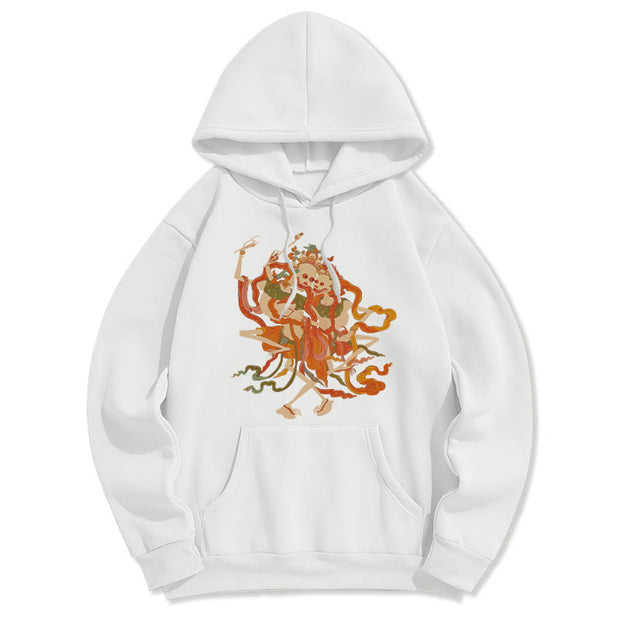 Buddha Stones Tibetan Colorful The Lord Of The Corpse Forest Pattern Fleece Lined Hoodie Hoodie BS White 2XL