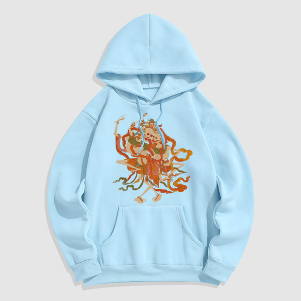 Buddha Stones Tibetan Colorful The Lord Of The Corpse Forest Pattern Fleece Lined Hoodie Hoodie BS LightCyan 2XL