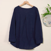 Buddha Stones V Neck Casual Long Sleeve Shirt Cotton Linen Women's Shirts