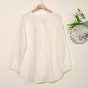 Buddha Stones V Neck Casual Long Sleeve Shirt Cotton Linen Women's Shirts