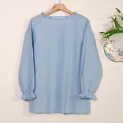 Buddha Stones Casual Ruffles Long Sleeve Round Neck Shirt Cotton Linen Women's Shirts