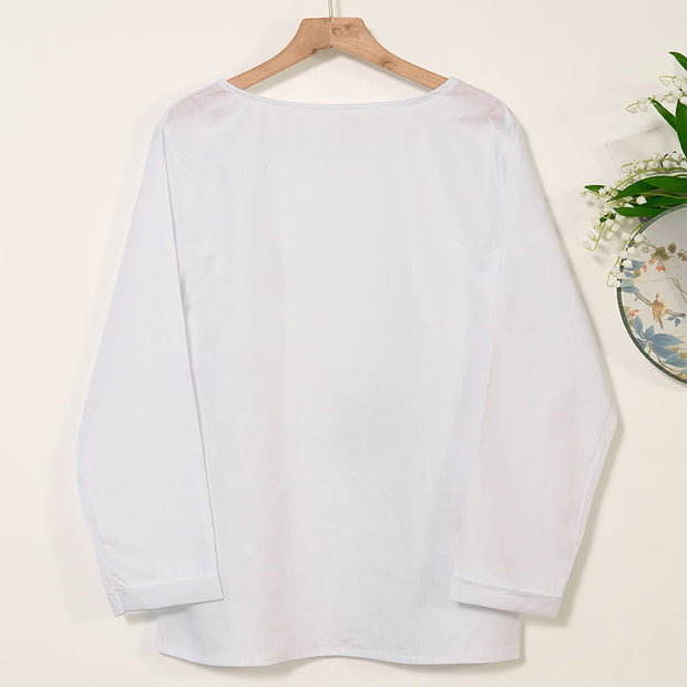 Buddha Stones Casual Dandelion Long Sleeve Round Neck Shirt Cotton Linen Women's Shirts