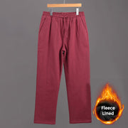 Buddha Stones Winter Men's Fleece Lined Drawstring Linen Pants With Pockets