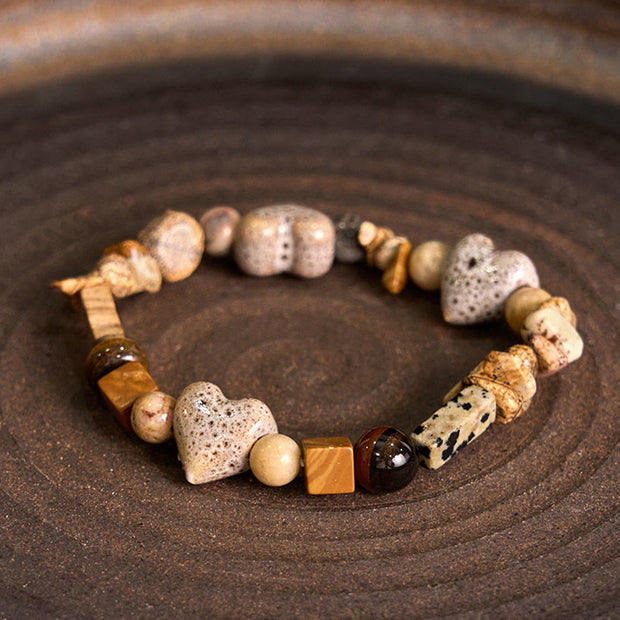 FREE Today: Protection Achievement Natural Dalmatian Jasper Stone Heart Shape Ceramics Bracelet