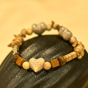 Buddha Stones Natural Dalmatian Jasper Stone Heart Shape Ceramics Bracelet