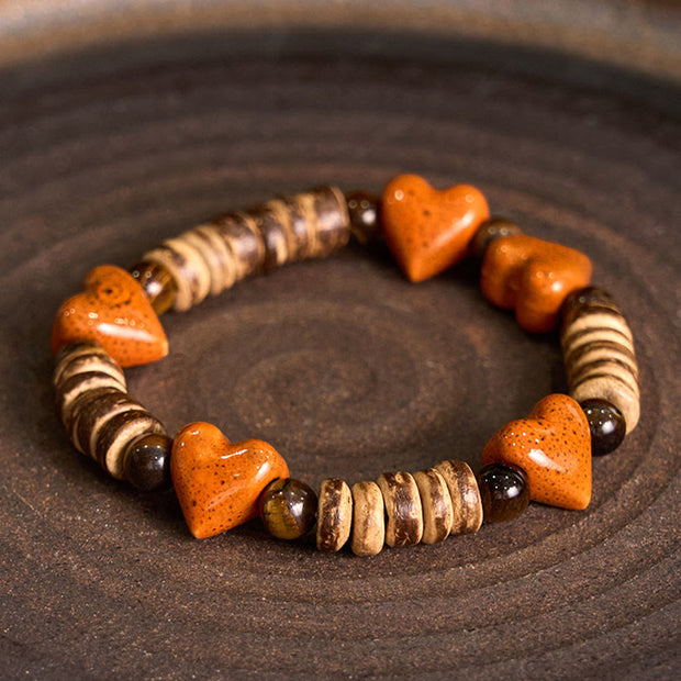 FREE Today: Protection Achievement Natural Dalmatian Jasper Stone Heart Shape Ceramics Bracelet