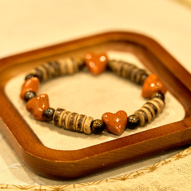 FREE Today: Protection Achievement Natural Dalmatian Jasper Stone Heart Shape Ceramics Bracelet