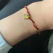 Buddha Stones Red String Gold Plated Copper Good Luck Strength Bracelet