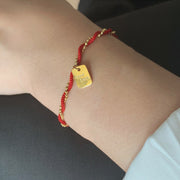 Buddha Stones Red String Gold Plated Copper Good Luck Strength Bracelet