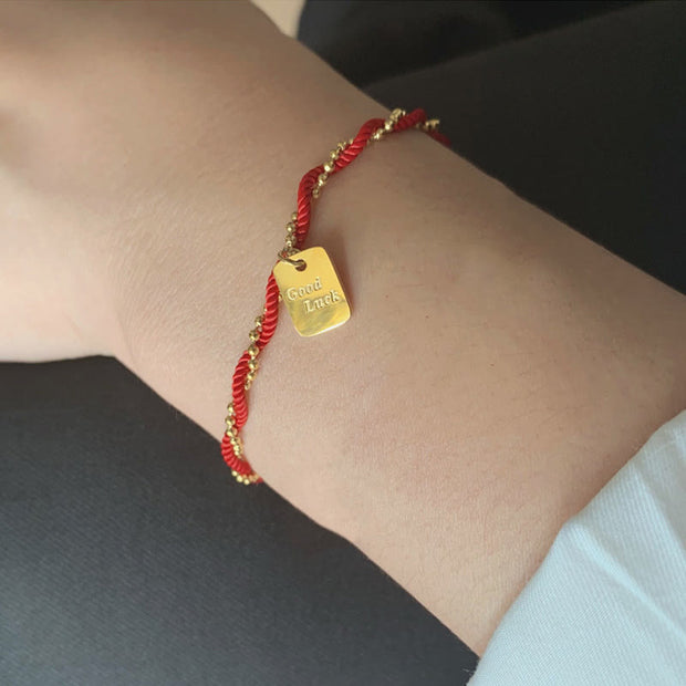 Buddha Stones Red String Gold Plated Copper Good Luck Strength Bracelet Bracelet BS 16