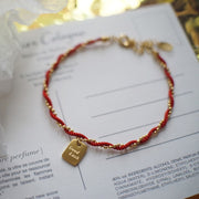 Buddha Stones Red String Gold Plated Copper Good Luck Strength Bracelet Bracelet BS 8